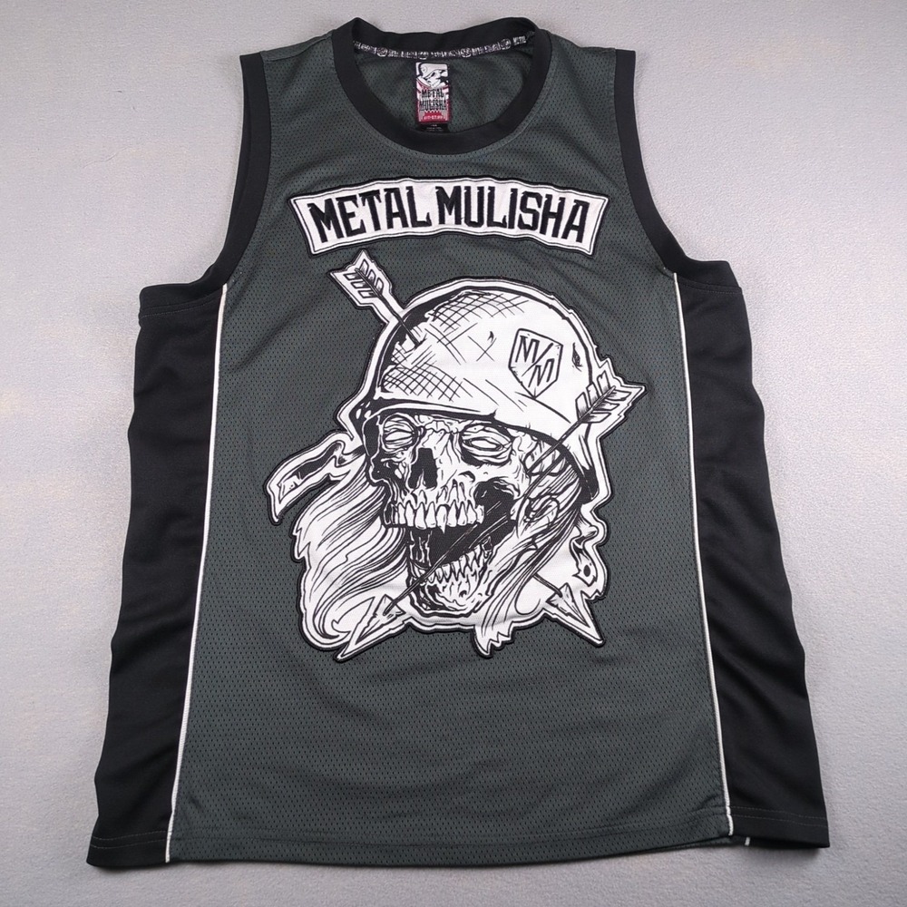 Metal Mulisha Tank Top Jersey Mens Large Gray Black Skull Arrow Embroidered Y2K